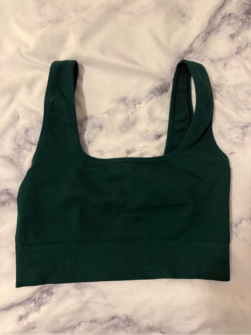 Deep Green Ribbed square neck sports bra